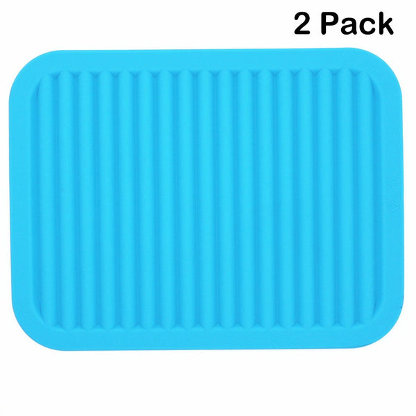 Lucky Plus Silicone Drying Mat for Dish Hot Pads for Counter Top,Pan and Pot Heat Resistant Hot Protector Workshop,Coffee Trivet Mat or Placemats 2 Pack,Size:9x12 Inch, Color: Blue,Shape:Rectangular