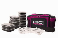 Isolator Fitness 6 Meal ISOBAG Meal Prep Management Insulated Lunch Bag Cooler with 12 Stackable Meal Prep Containers, 3 ISOBRICKS, and Shoulder Strap - MADE IN USA (Fuchsia/Black)