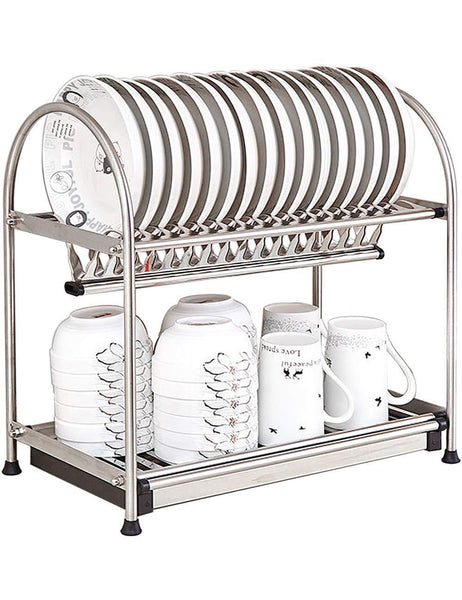 Buy now kitchen hardware collection 2 tier dish drying rack stainless steel stand on countertop draining rack 17 9 inch length 16 dish slots organizer with drainboard for cup plate bowl