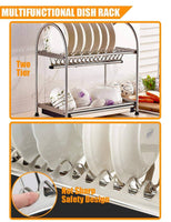 Explore kitchen hardware collection 2 tier dish drying rack stainless steel stand on countertop draining rack 17 9 inch length 16 dish slots organizer with drainboard for cup plate bowl