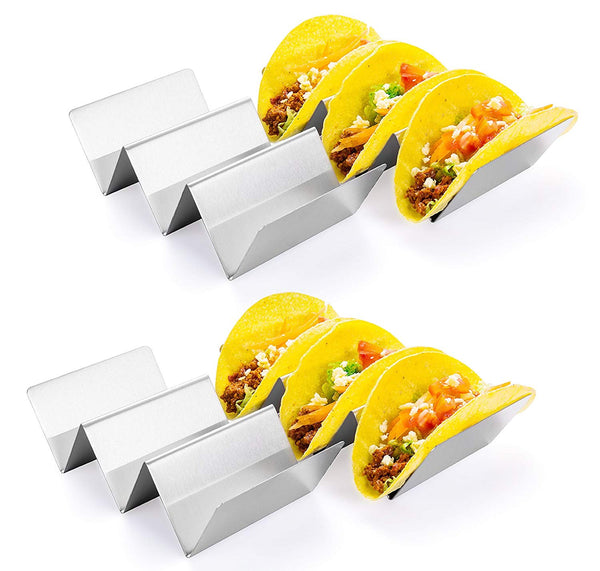 Taco Holder Stand, HapWay 4 Pack Stainless Steel Taco Truck Tray Style, Mexican Food Taco Rack Shells, Safe for Baking, Dishwasher and Grill Safe