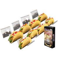 4-Pack Stainless Steel Taco Holder Stand - Wider & Stylish Taco Truck Trays, Holds up to 3 Tacos Each for Soft & Hard Shell Tacos, Hotdogs - Rust Proof, Oven, Grill & Dishwasher Safe by Kitchenatics