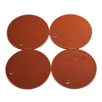 Smithcraft Silicone Trivets Tablemats 7"X7" Round Hot Pad and Trivet Mat, Pot Holder,Jar Opener and Spoon Rests, (Set of 4) Non Slip, Flexible, Durable, Dishwasher Safe Color Brown