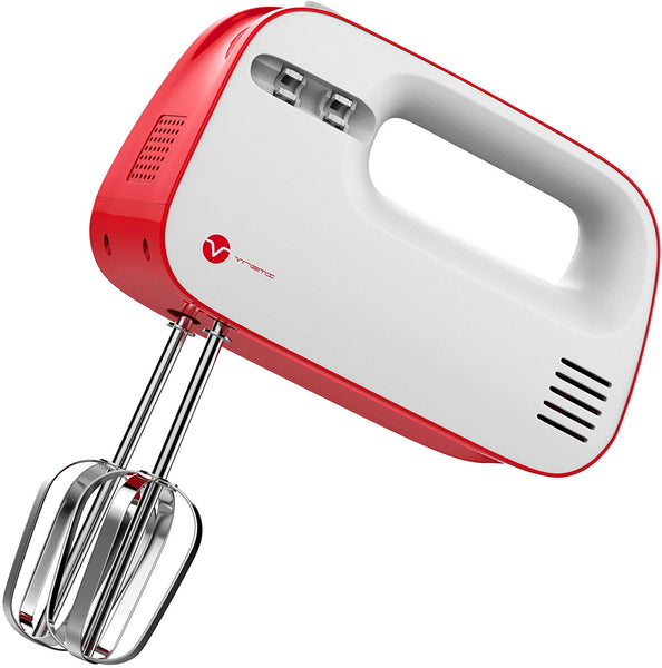 Vremi 3-Speed Compact Hand Mixer with Clever Built-In Beater Storage - Red/White