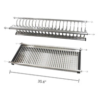 Modern 2 Tier Kitchen Folding Dish Drying Dryer Rack 35.4" For Cabinet Stainless Steel Drainer Plate Bowl Storage Organizer Holder