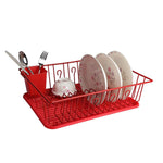 Mega Chef Dish Rack with 14 Plate Positioners and A Detachable Utensil Holder, Red