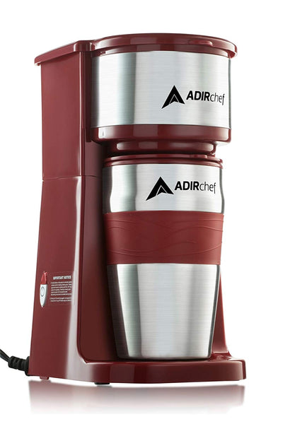 AdirChef Grab N' Go Personal Coffee Maker with 15 oz. Travel Mug (Ruby Red)