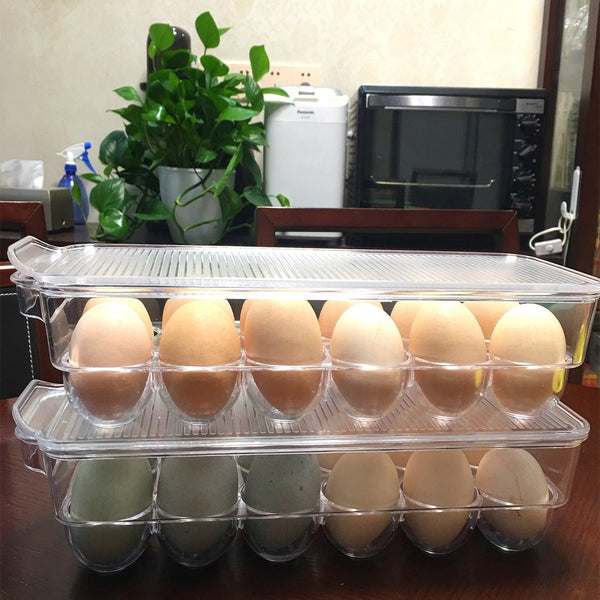 Stackable Refrigerator Egg Storage Bin With Lid, Stores 12 Eggs (2)