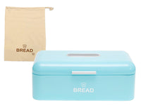 Vintage Bread Box For Kitchen Stainless Steel Metal 16.5" x 9" x 6.5" with viewing window + FREE Bread Bag; Large Bread, Loaves, Pasgtires Bin storage (Red)