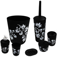 Blue Donuts Bathroom Accessories Set Complete, Toilet Brush and Holder, Trash Can, Toothbrush Holder, Black, 7 Pieces