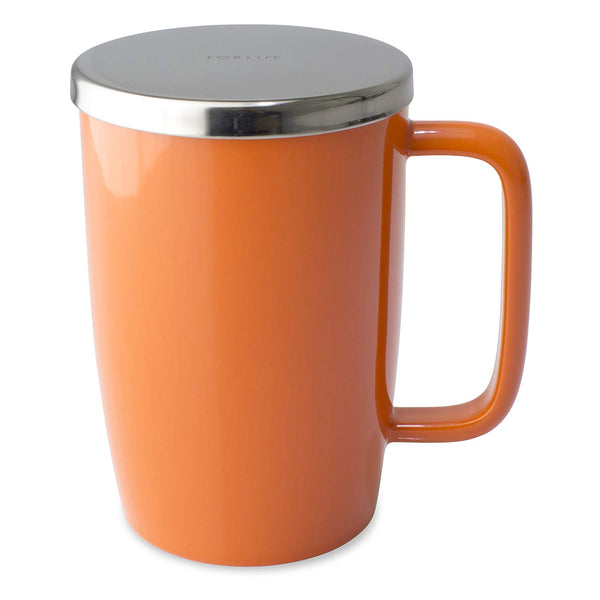 FORLIFE Dew Glossy Finish Brew-In-Mug with Basket Infuser & "Mirror" Stainless Lid 18 oz., Carrot