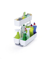 Great cleaningagent under sink organizer chrome steel and white sliding pull out base cabinet storage removable carrying caddy dishwasher safe easy install