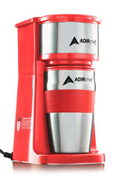 AdirChef Grab N' Go Personal Coffee Maker with 15 oz. Travel Mug (Red)