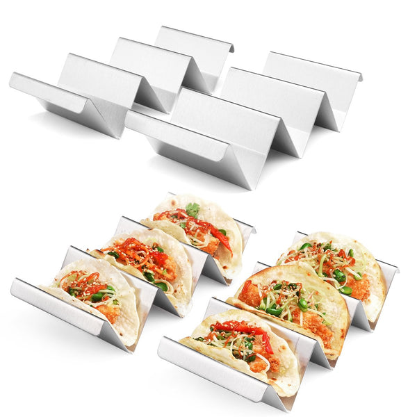 Taco Holder Stand 4 Packs - Stainless Steel Taco Rack Truck Tray Style by Artthome, Oven Safe for Baking, Dishwasher and Grill Safe