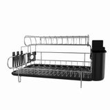 Professional Dish Drying Rack, 2 Tier 304 Stainless Steel Dish Rack with Drainboard, Microfiber Mat Kitchen Utensil Holder