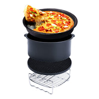 Air Fryer Accessories for Gowise Phillips and Cozyna, Air Fryer Accessory Kit fit All 3.7QT-5.3QT-5.8QT, Set of 5 (7 inch), Cake Barrel, Pizza Pan, Metal Holder, Skewer Rack, Silicone Mat by SLC