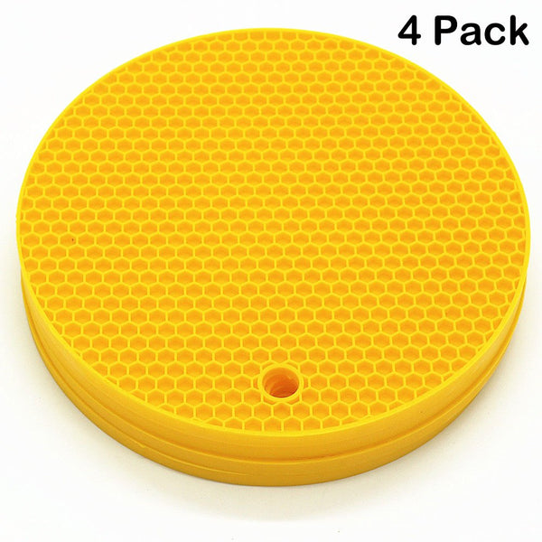 Lucky Plus Silicone Hot Pads for Cooking, Dish, Pan and Pot, Heat Resistant Trivet Mats for Counter Top,Workshop,Coffee or Placemats 4 Pack,Size:7x7 Inch, Color: Yellow,Shape:Round
