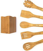 SUPER SMOOTH Luxury Bamboo Wooden Utensil Set + FREE Holder-Ideal Gift-Box Included-Solid-Splinter Free-Eco Friendly-Ergonomic Design-Stylish-Unique Brand-Customer Satisfaction Guarantee