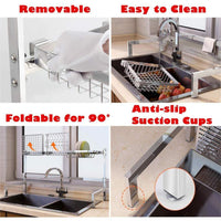 Discover the best cabina home dish drying rack over the sink stainless steel large dish rack stand drainer for kitchen supplies counter top storage shelf utensils holder silver for double sink