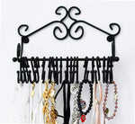 ARAD Scrollwork Design Wall Mounted Black Metal Jewelry Storage Organizer Rack w/ 20 Hanging S-Hooks