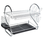 UTOKIA Kitchen Stainless Steel 2-Tier Dish Rack with Drainboard,Utensil, Knife, 3 Cup Holder, Cutting Board Attachment, Large Silver