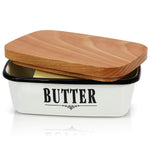 GranRosi Butter Dish - Vintage Enamel Butter Container With Versatile Wooden Lid - Perfect To Keep Your Butter Soft