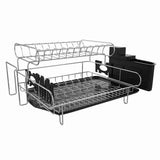 Professional Dish Drying Rack, 2 Tier 304 Stainless Steel Dish Rack with Drainboard, Microfiber Mat Kitchen Utensil Holder