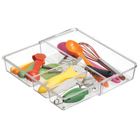 mDesign Adjustable, Expandable 4 Compartment Kitchen Cabinet Drawer Organizer Tray - Deep Divided Sections for Cutlery, Serving Spoons, Cooking Utensils, Gadgets, BPA Free, Food Safe - Clear