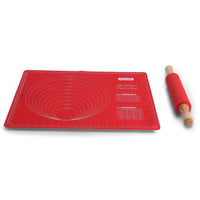 Core Aim Silicone Baking Mats with Measurements, Pastry Mat, Cookie Sheet Non-stick for Rolling Dough and Fandant with 1pc Silicone Rolling Pin, FDA approved,Red