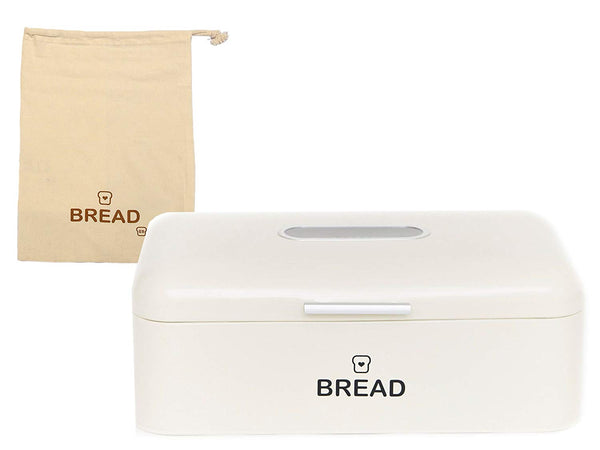 E&B Vintage Bread Box for Kitchen Stainless Steel Metal with Viewing Window Plus Free Bread Bag, Large Bread, Loaves, Pasgtires Bin Storage, Cream