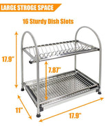 Exclusive kitchen hardware collection 2 tier dish drying rack stainless steel stand on countertop draining rack 17 9 inch length 16 dish slots organizer with drainboard for cup plate bowl