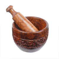 Rusticity Indian Sheesham Antique Mortar & Pestle Grinder Set for Kitchen/Vintage Rustic Handcarved Spice & Herbs Crusher Bowl/Handmade Decorative Round Manual Kharal Smasher, 4 x 4 in