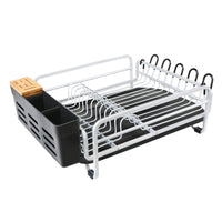 Aluminum Dish Drying Rack with Removable Drainer tray，Cutlery Holder & Bamboo Cover & Cup Holder for Kitchen (Black)111913