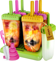 Popsicle Molds Set - BPA Free - 6 Ice Pop Makers + 1 Extra Mold + Silicone Funnel + Cleaning Brush + Recipes E-book - by Lebice
