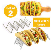 Taco Holder, taco holder stand,Stainless Steel Taco Rack, Good Holder Stand on Table, Hold 3 or 4 Hard or Soft Shell Taco, Safe for Baking as Truck Tray- Set of 2
