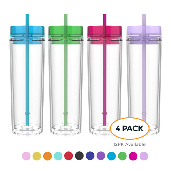 Maars Classic Insulated Skinny Tumblers 16 oz. | Double Wall Acrylic | 4 pack
