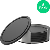 Vremi Drink Coasters Set of 6 with Holder - Round Black BPA Free Silicone with Stainless Steel Coaster Case - Fits Any Size Cup Mug or Glasses to Protect Furniture from Water Marks Scratch and Damage