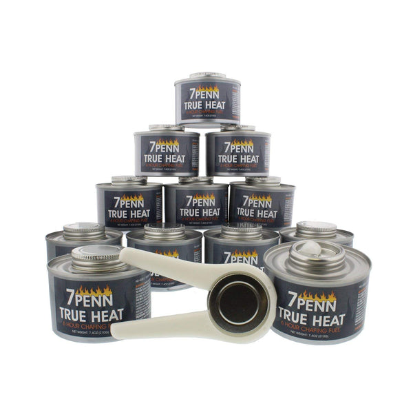 7Penn Liquid Safety Fuel True Heat 6 Hr Cooking Fuel 12pk & Lid Opener – Food Warming Wick Chafing Dish Burner Cans