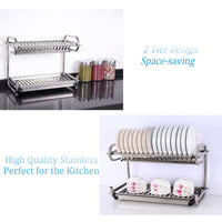 23.2" Kitchen Dish Rack 2 Tier Stainless Steel Cabinet Rack Wall Mounted with Drainboard Set Dish Bowl Cup Holder (23.2 inch)
