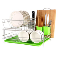 okdeals 2 Tier Stainless Steel Dish Drying Rack with Tray,Enamel Utensil Holder,Plates Organizer Drainer with Removable Utensil Cup for Kitchen Counter