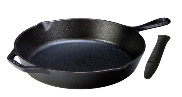 Lodge Seasoned Cast Iron Skillet with Hot Handle Holder - 10.25” Cast Iron Frying Pan with Silicone Hot Handle Holder (BLACK).