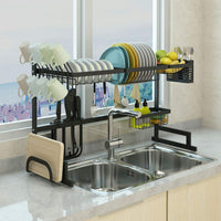 Top dish drying rack over sink display stand drainer stainless steel kitchen supplies storage shelf utensils holder kitchen supplies storage rack 85cm black
