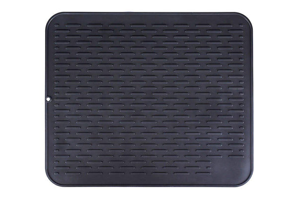 Silicone Dish Drying Mat - Antibacterial Food Grade Counter Protector - Heat Resistant Trivet - with Bonus Storage Holder and Silicone Spoon Rest- by Counter Aid (XXL 21 x 18 Inches, Black)