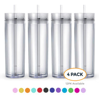 Maars Classic Insulated Skinny Tumblers 16 oz. | Double Wall Acrylic | Clear - 4 pack