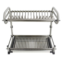 Probrico 2-Tier Stainless Steel Dish Drying Dryer Rack 590mm(23.5") Drainer Plate Bowl Storage Organizer Holder Wall Mounted Distance:560mm(22")