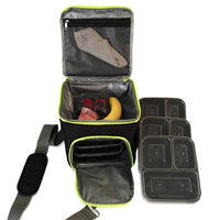 Meal Management Bag System Lunch Bag Isolated 3 meal containers with bottle and reusable ice pack