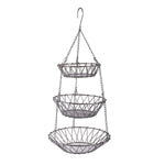 DII 3-Tier Fruit and Vegetable Basket with Sturdy Metal Chain Hanging Hook and Detachable Round Wire Nesting