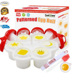 Patterned Egg Cooker&Mold,Hard Boiled Egg Maker Without the Shell,6 Shapes Yolk Mold Microwave Egg Poacher-Egg Holder,Egg Separator,Oil Brush,Cleaner Brush and Instruction Book Included