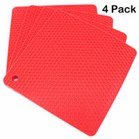 Lucky Plus Silicone Trivet for Hot Dish and Pot Hot Pads Counter Mat Heat Resistant Tablemats or Placemats 4 Pack,Size:7.5x7.5 Inch, Color: Red, Shape:Square