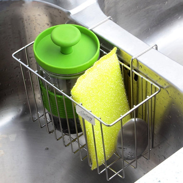 Kitchen Sponge Holder, Aiduy Sink Caddy Brush Soap Dishwashing Liquid Drainer Rack - Stainless Steel